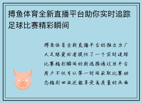 搏鱼体育全新直播平台助你实时追踪足球比赛精彩瞬间